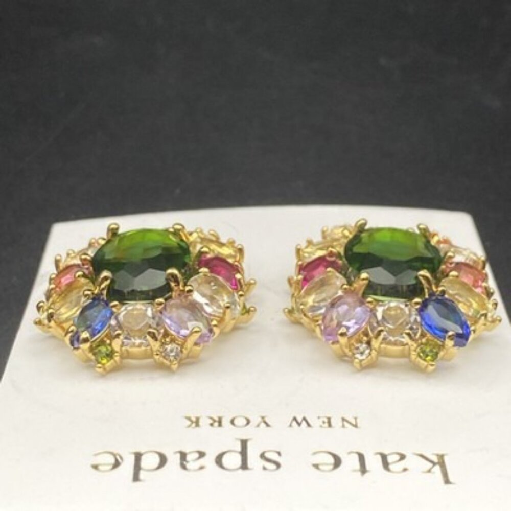 Kate Spade Candy Shop Cluster Studs Crystal Multicolor Facet Party Gold Tone 1" - Picture 4 of 7